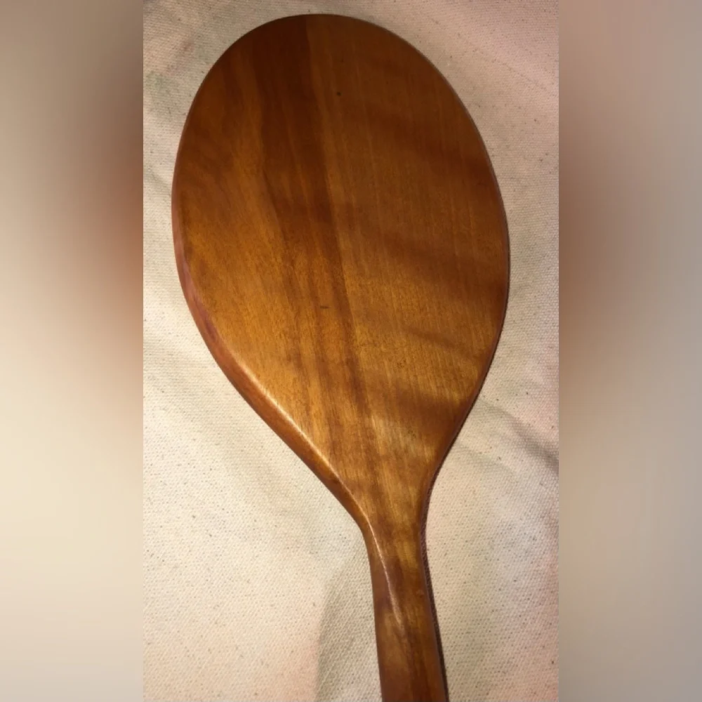 Wooden Oval Long Handled Hand Mirror 15.75” Long-Handcrafted/vintage 1980s